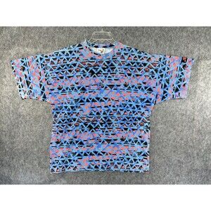 Vtg Hobie Shirt Men's Medium Blue Orange Surf 90's USA Aztec